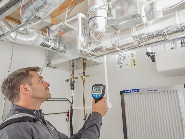 Ipswich Air Duct Cleaning expert conducting detailed filter system inspection using diagnostic tools in Ipswich