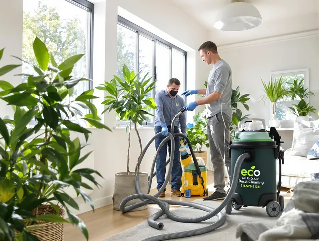 Ipswich Air Duct Cleaning technician performing eco-friendly duct cleaning using sustainable methods in Ipswich