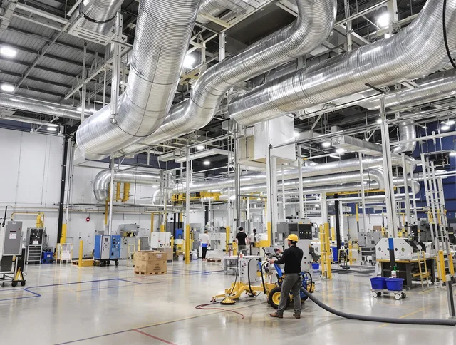 Ipswich Air Duct Cleaning team performing comprehensive industrial duct cleaning at a large facility in Ipswich